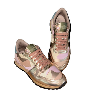 VALENTINO GARAVANI ROCKRUNNER LEATHER CAMO SNEAKERS/PINK & ROSE GOLD Size 37.5